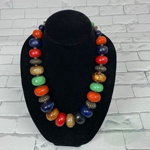 Vintage Indian wood beaded necklace Colorful wood beads Made in India Statement